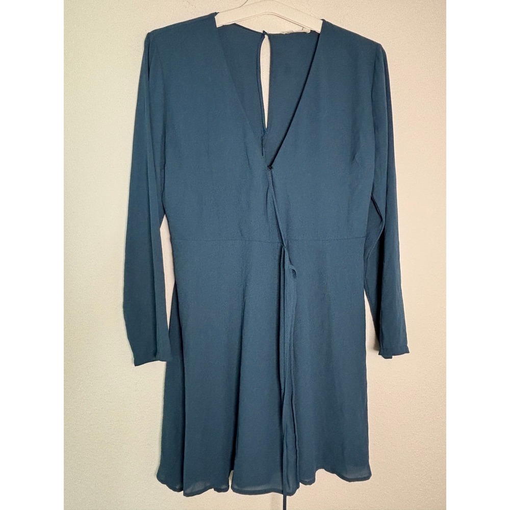 Lush Womens Small Teal Blue Long Sleeve Wrap Mini Dress V-Neck Keyhole‎ Back